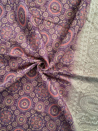 Purple-Beige Dhara Chanderi Saree