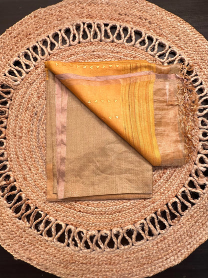 Mustard-Golden Emboss Tissue Silk Saree