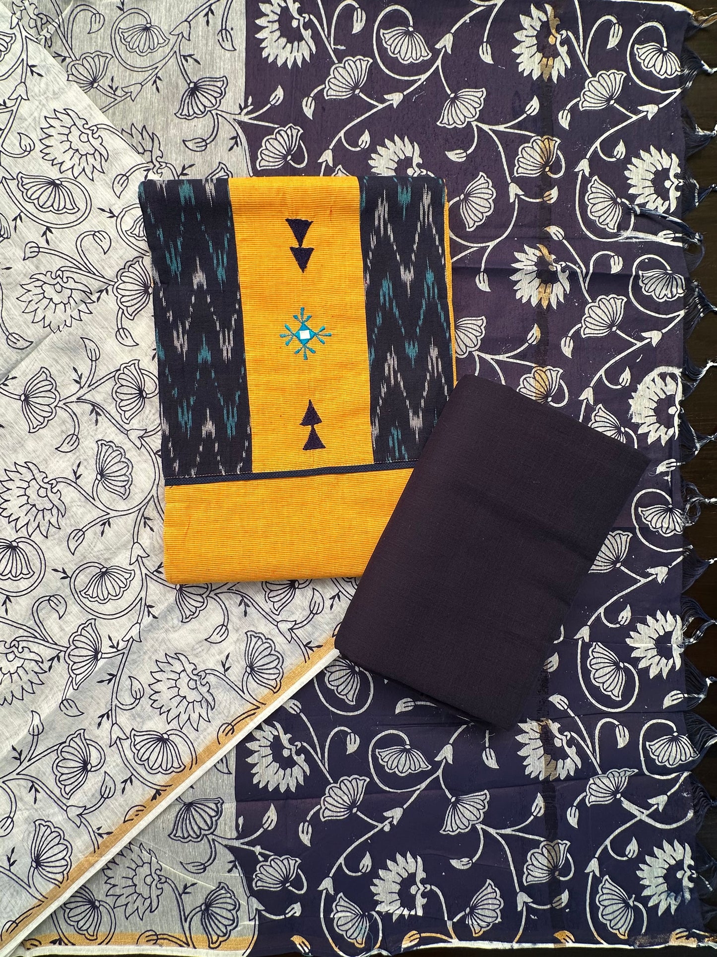 Mustard-Blue South Cotton 3-Piece Suit