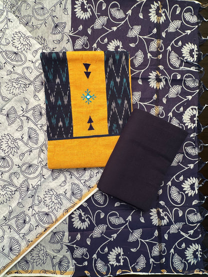 Mustard-Blue South Cotton 3-Piece Suit