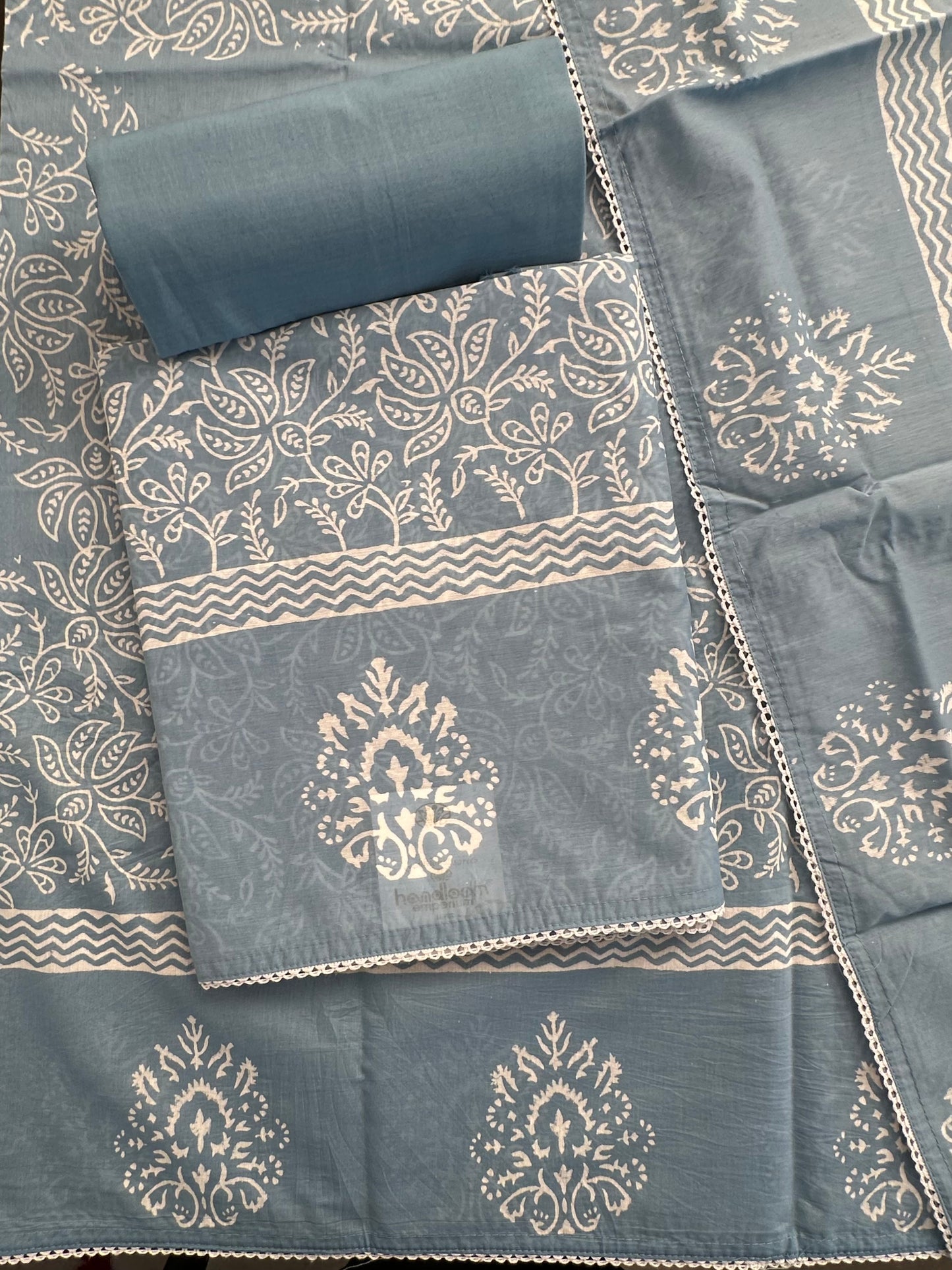 Blue Printed Pure Cotton Suit