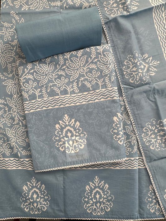 Blue Printed Pure Cotton Suit