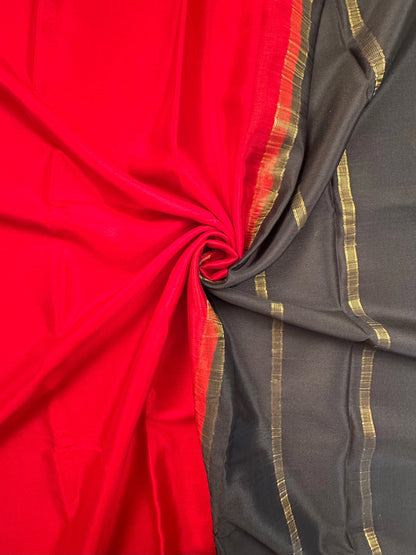 Red-Black Mysore Crepe Saree
