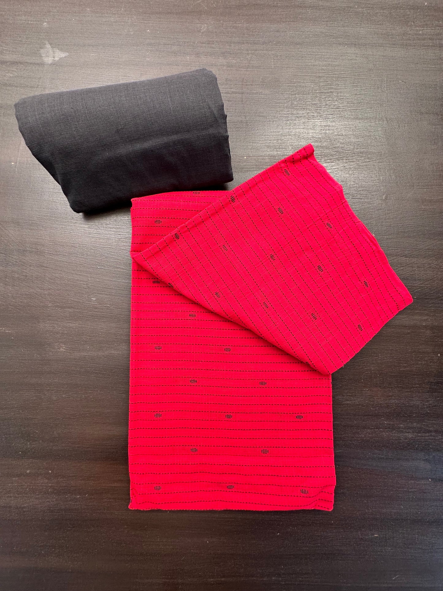 Red-Black Striped South Cotton 3-Piece Suit