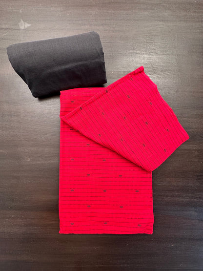 Red-Black Striped South Cotton 3-Piece Suit