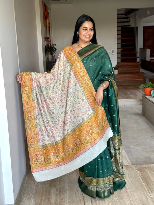 Cream-Mustard Woolen Shawl