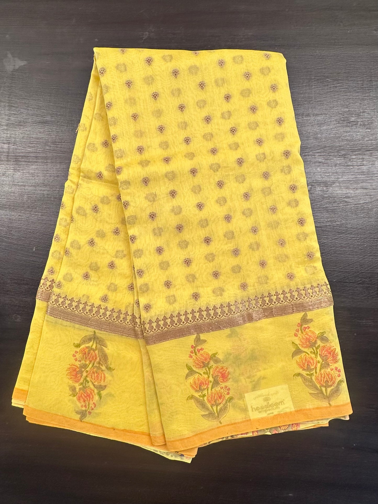 Yellow Chanderi Saree with Hand Block Print