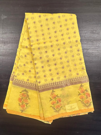 Yellow Chanderi Saree with Hand Block Print