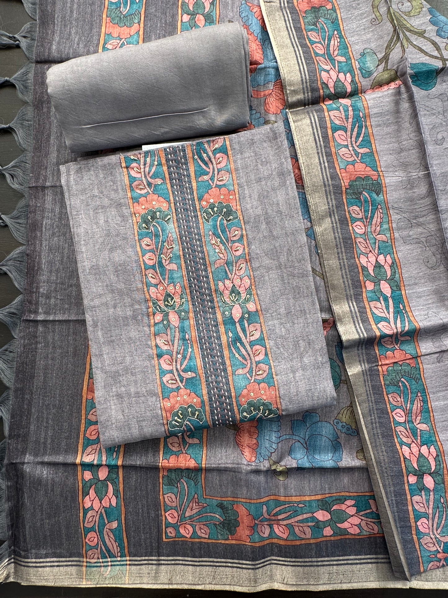 Grey Fancy Cotton 3-Piece Suit