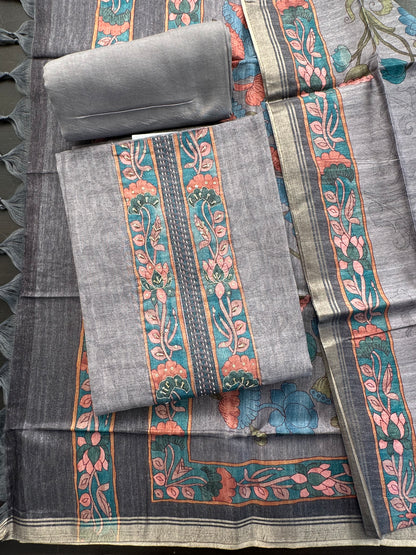 Grey Fancy Cotton 3-Piece Suit