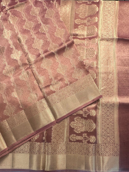 Dusky Pink Tissue Silk Saree