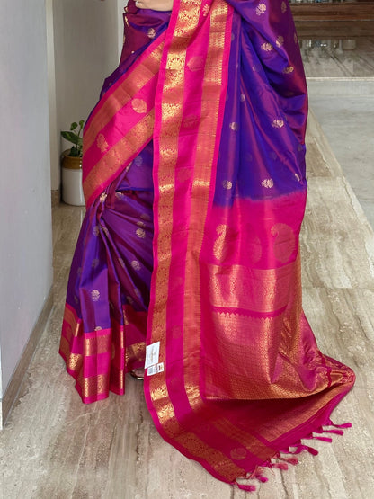 Purple-Rani Gadwal Pure Silk Saree