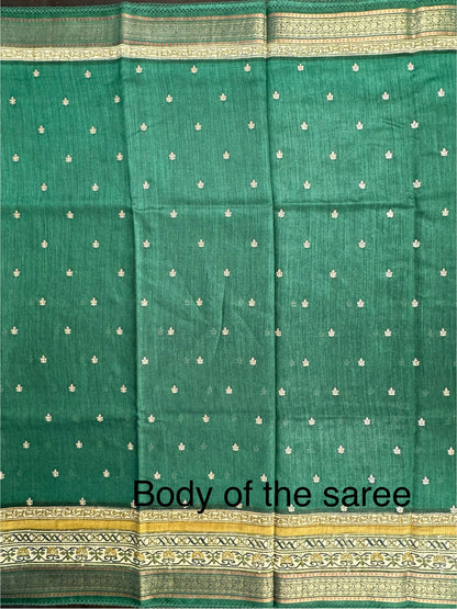 Bottle Green Muga Silk Saree