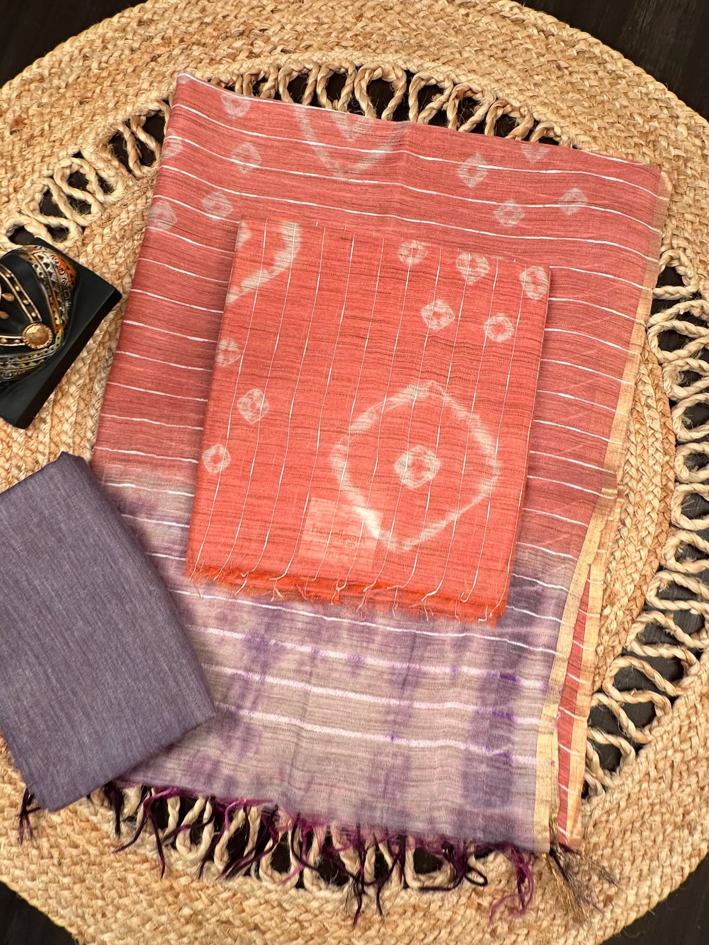 Rust-Mauve Kumari Art Cotton 3-Piece Suit