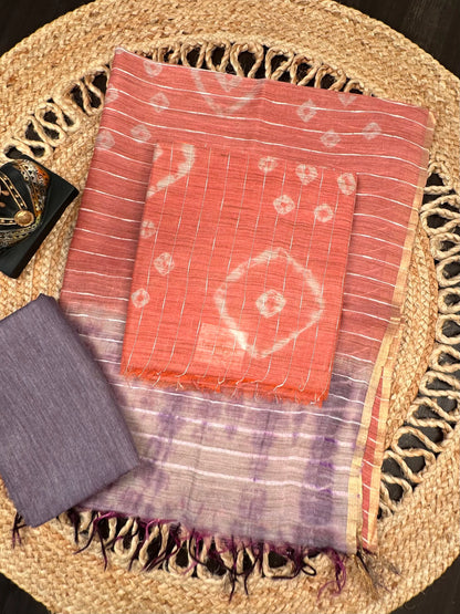 Rust-Mauve Kumari Art Cotton 3-Piece Suit