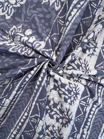 Bluish Grey Hand Block Print Pure Cotton Saree