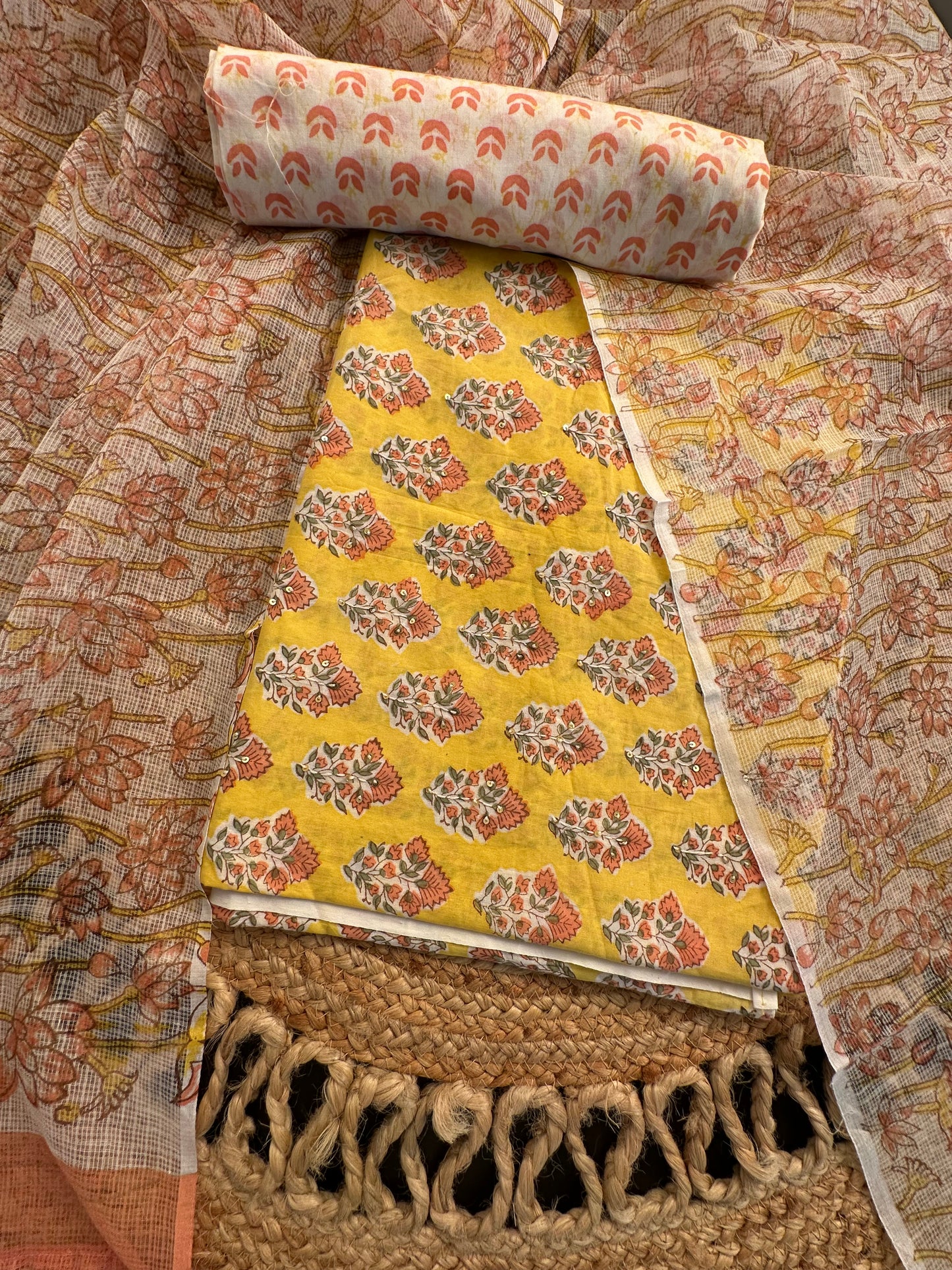 Yellow Printed Pure Cotton Suit