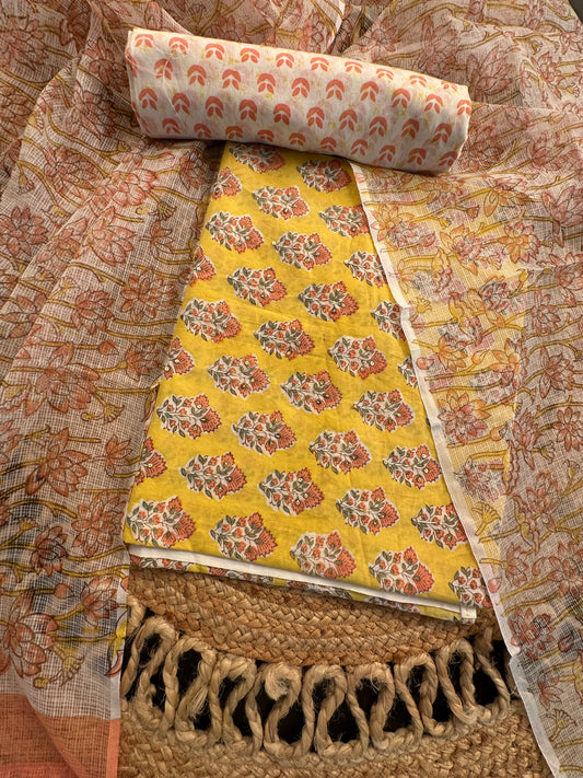 Yellow Printed Pure Cotton Suit