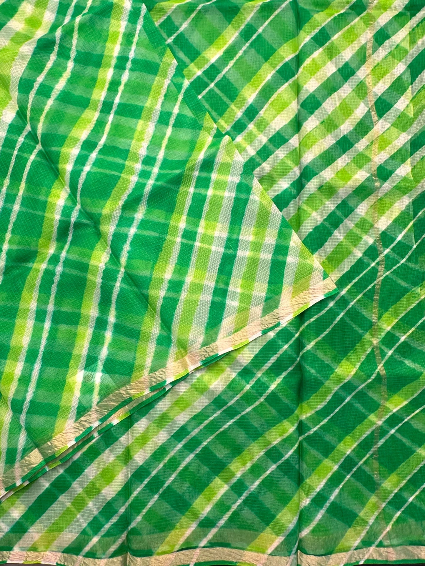 Green Leheriya Kota Doria Pure Silk Saree