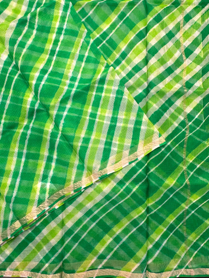 Green Leheriya Kota Doria Pure Silk Saree
