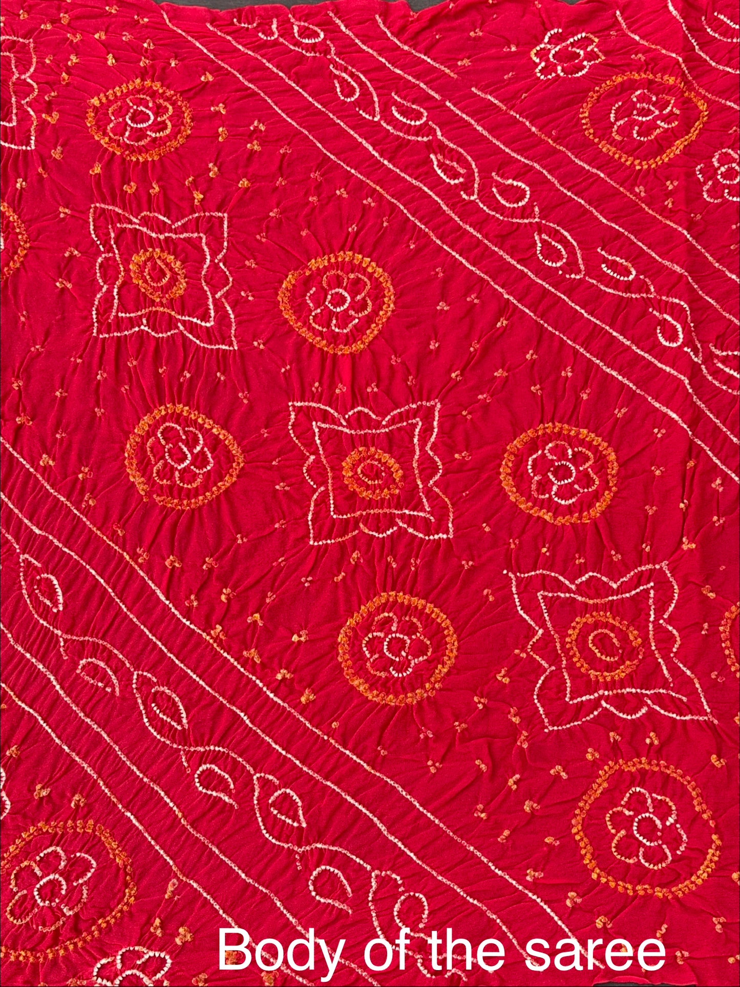 Coral Pink Bandhej Chinon Saree