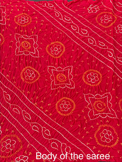 Coral Pink Bandhej Chinon Saree