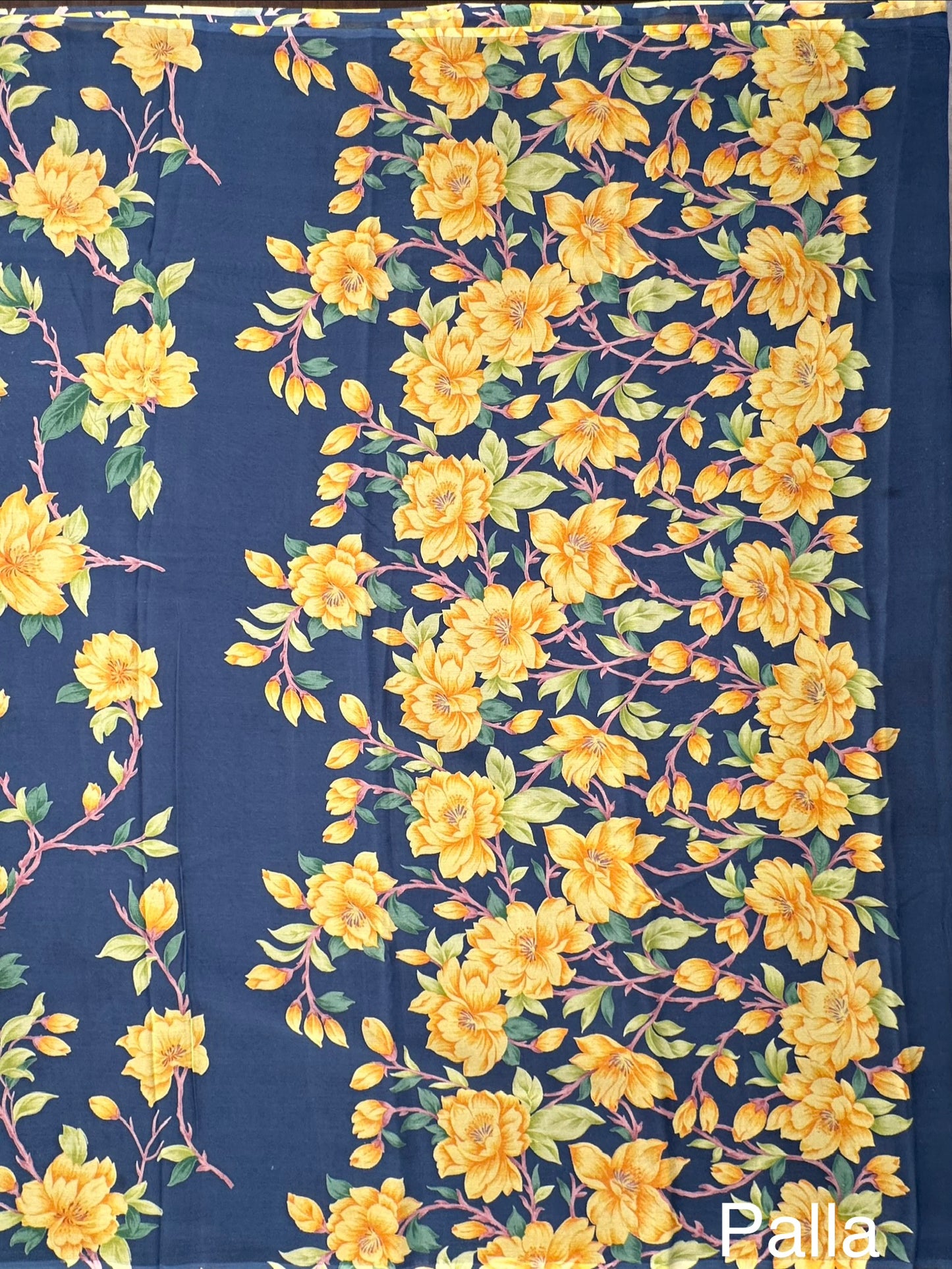 Navy Blue Floral Print Chiffon Saree