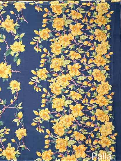 Navy Blue Floral Print Chiffon Saree