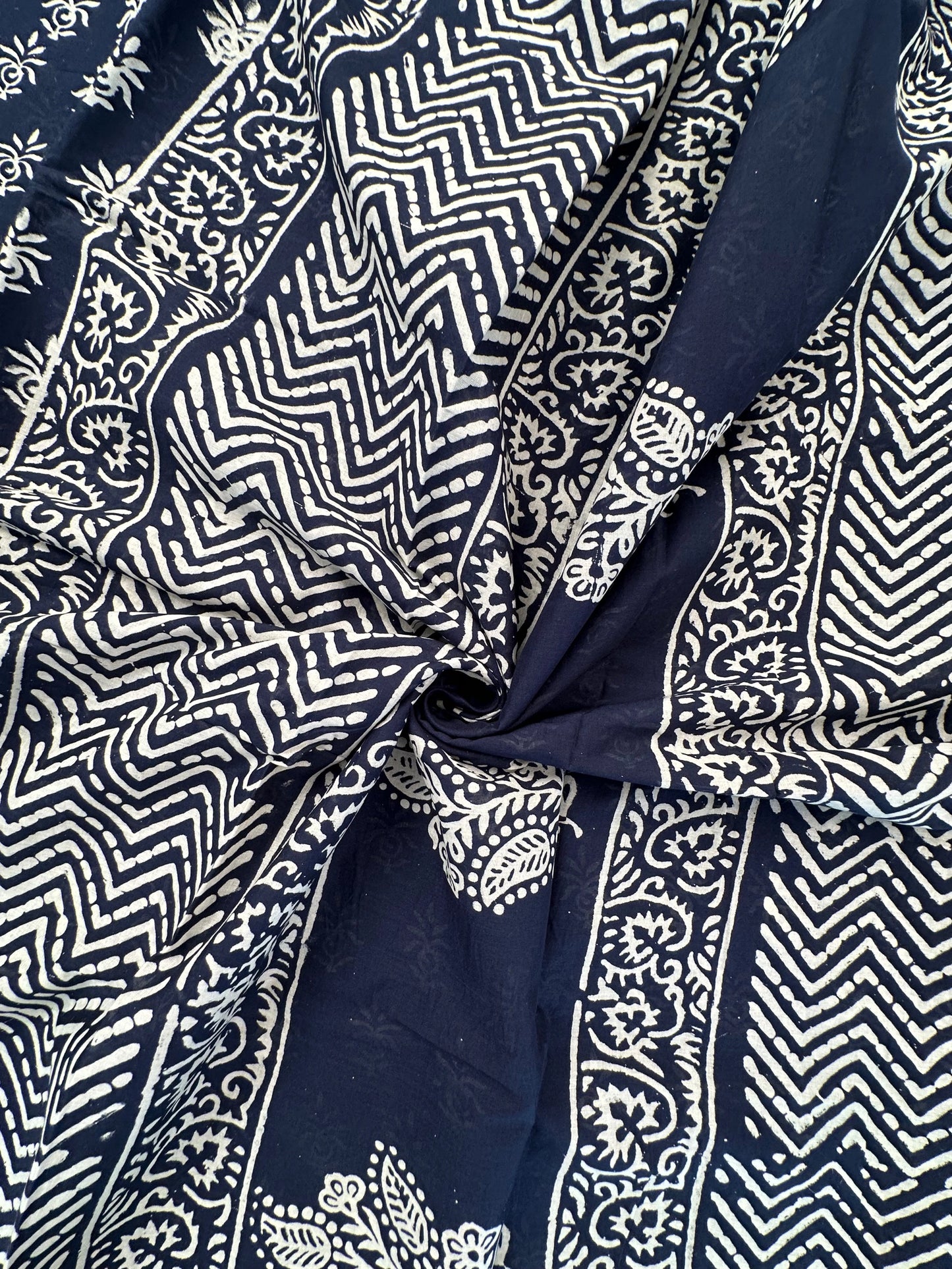 Navy Blue Bagru Hand Block Print Pure Cotton Saree