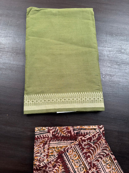 Mehndi Green Mangalgiri Cotton Unstitched 3-Piece Suit