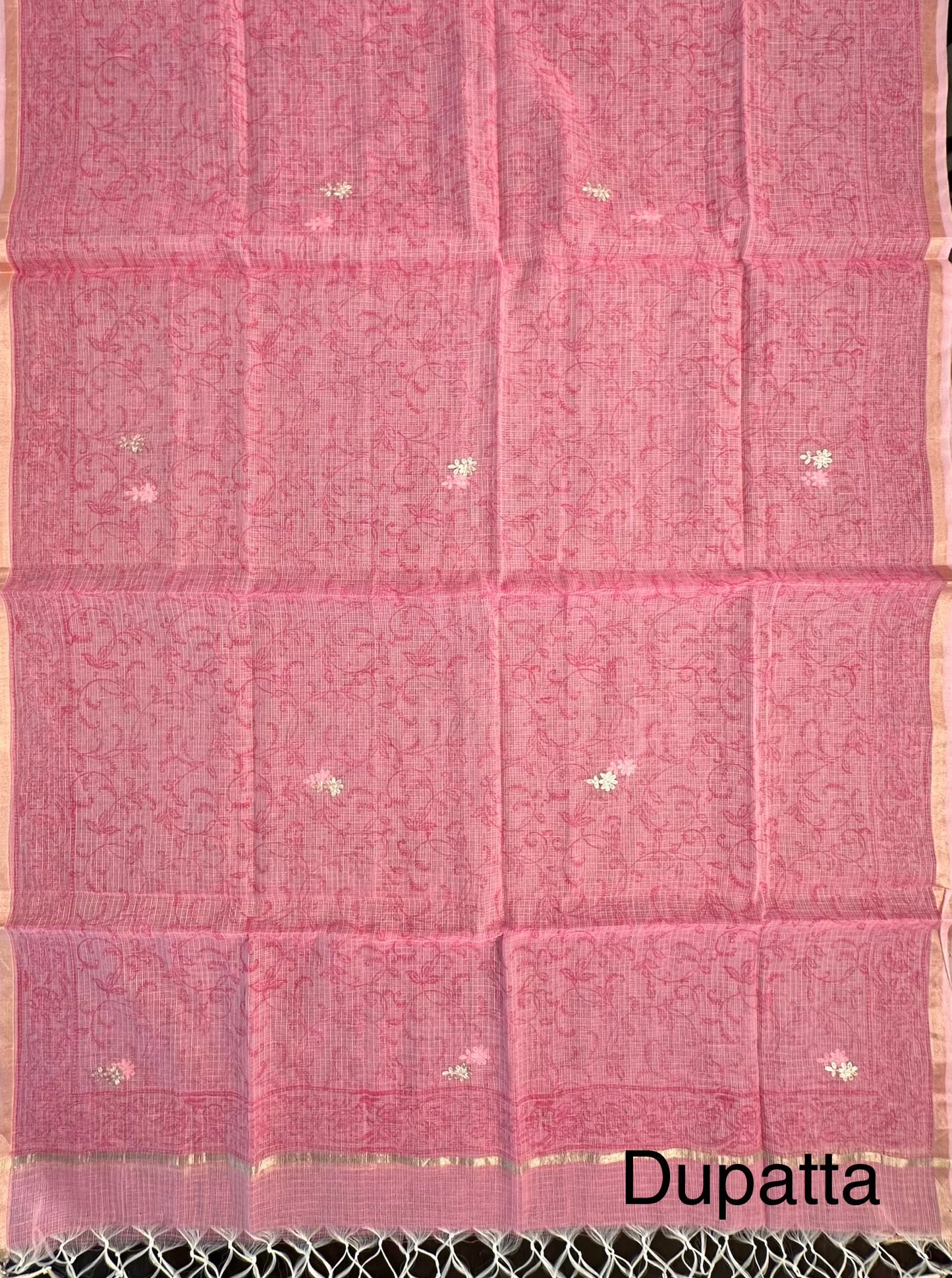Pink 4-Piece Kota Doria Cotton Unstitched Suit