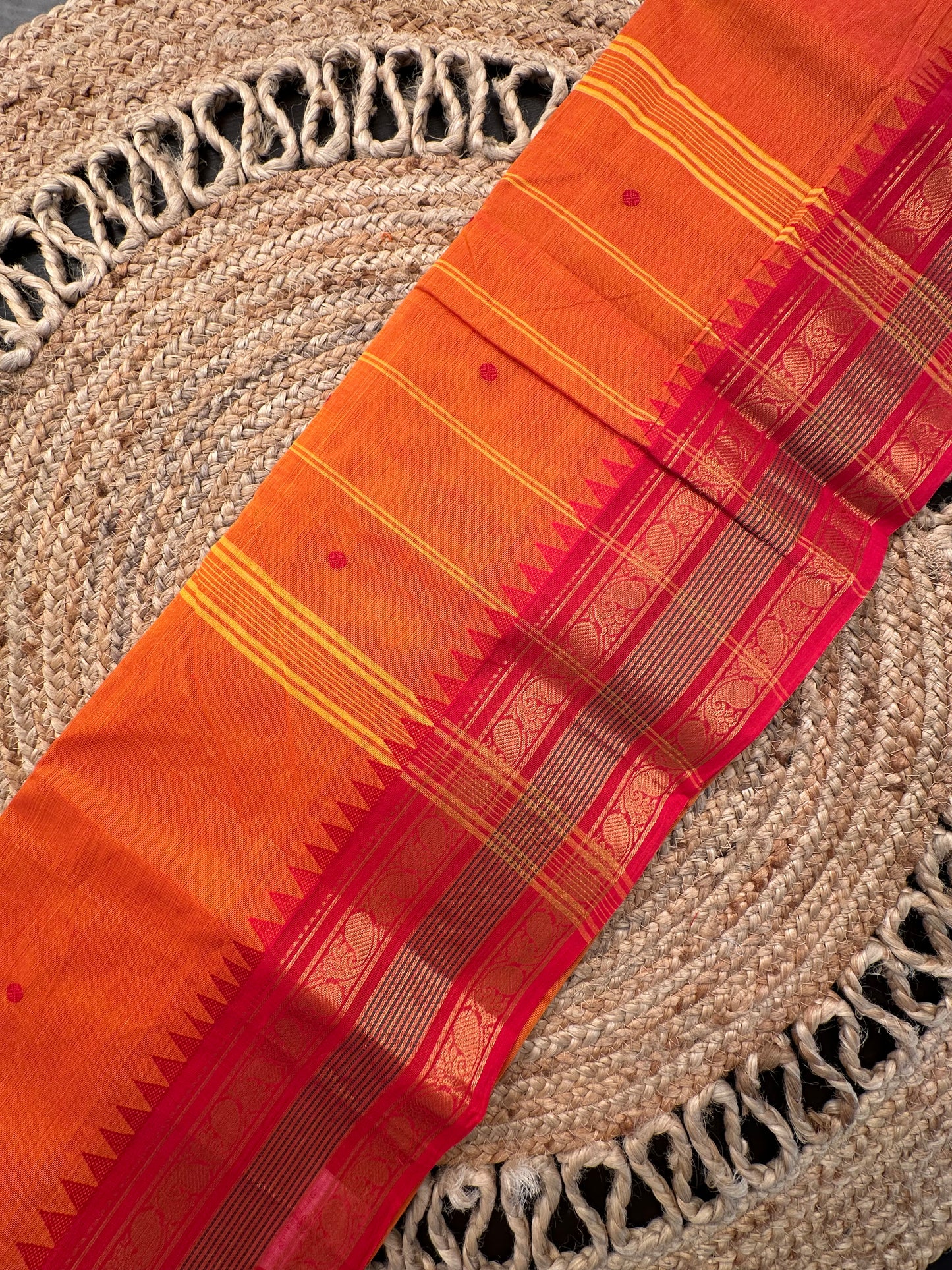 Orange Narayanpet Cotton Saree
