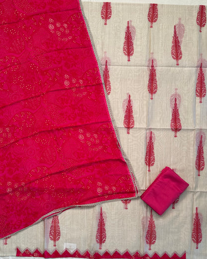 Beige-Rani Block Printed Fancy Cotton Suit