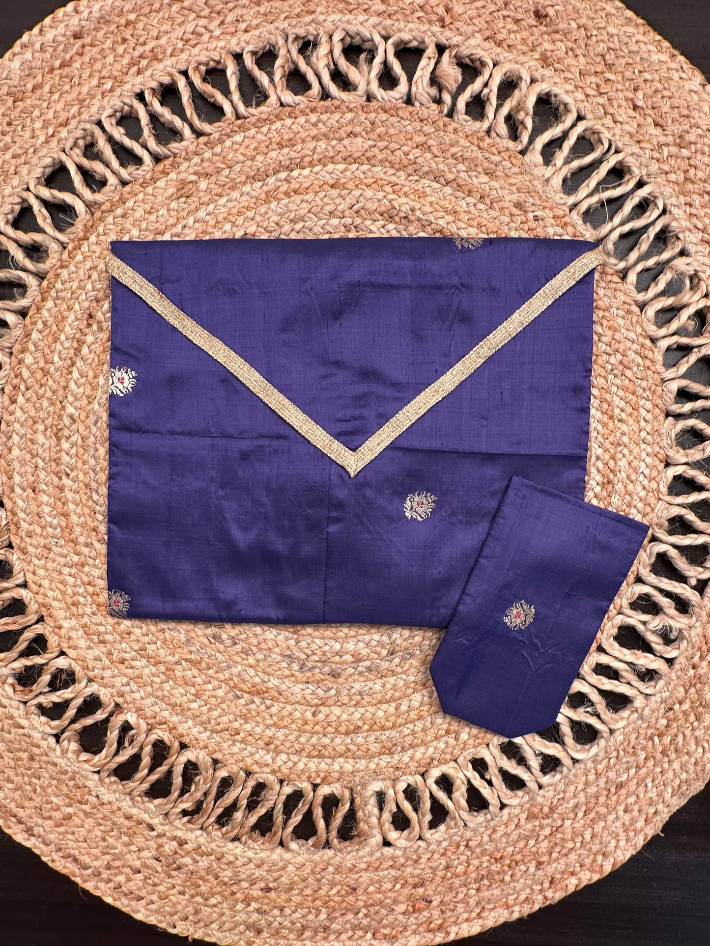 Navy Blue Pure Silk Saree Bag With Pouch