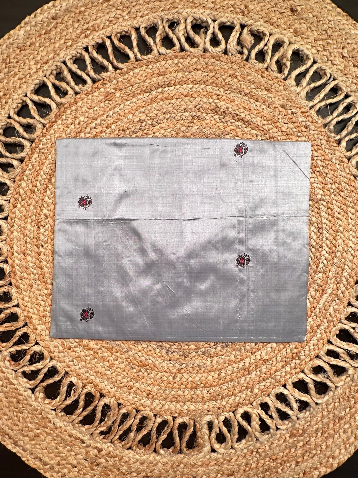 Grey Pure Silk Saree Bag With Pouch