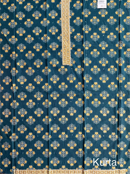 Teal Blue Jaipuri Necktie Cotton 3-Piece Suit