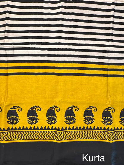 Mustard-Black Printed Chanderi 3-Piece Unstitched Suit
