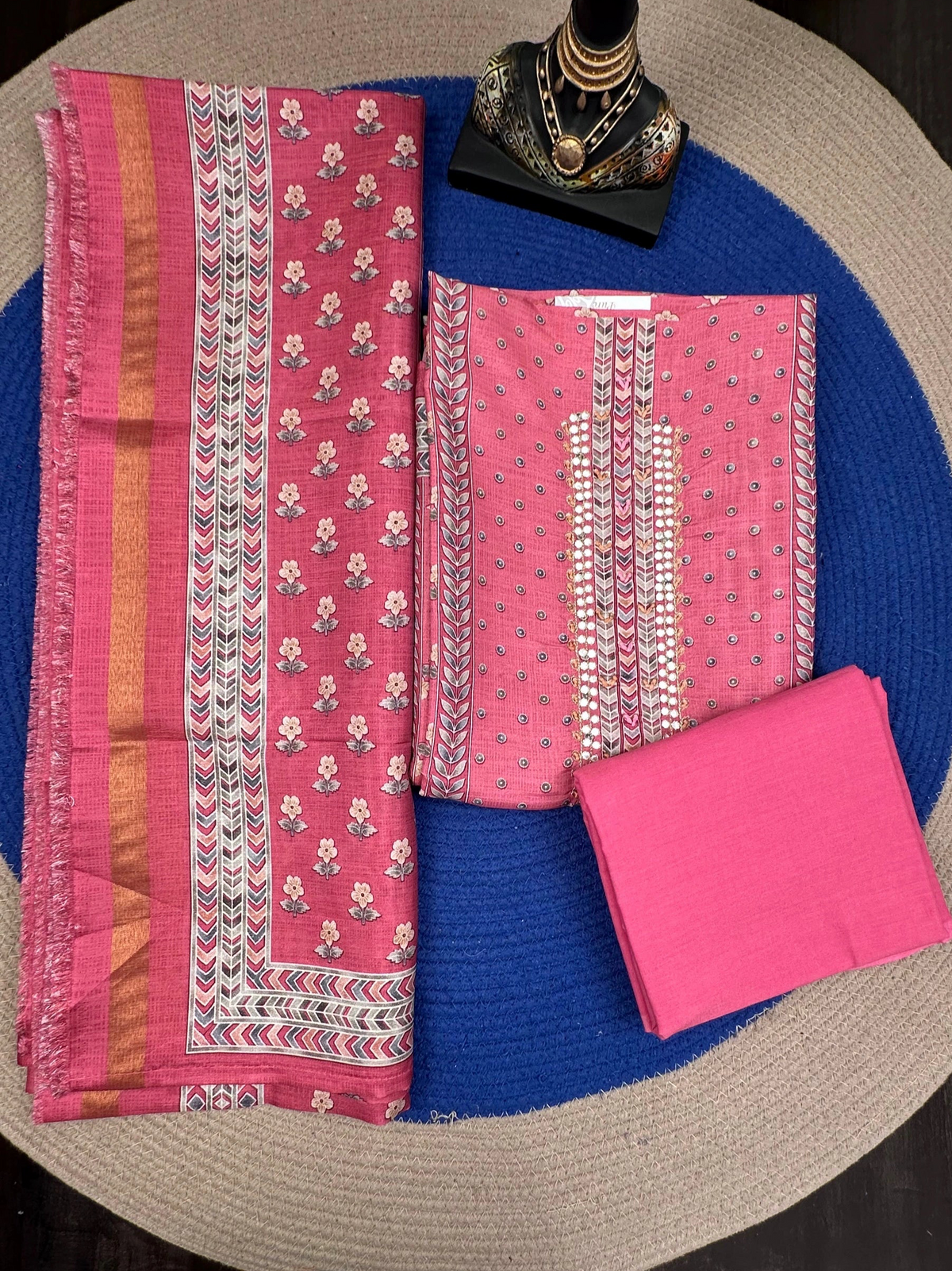 Pink Blended Cotton 3-Piece Suit
