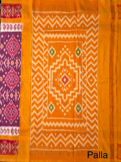 Purple-Mustard Ikkat Cotton Saree