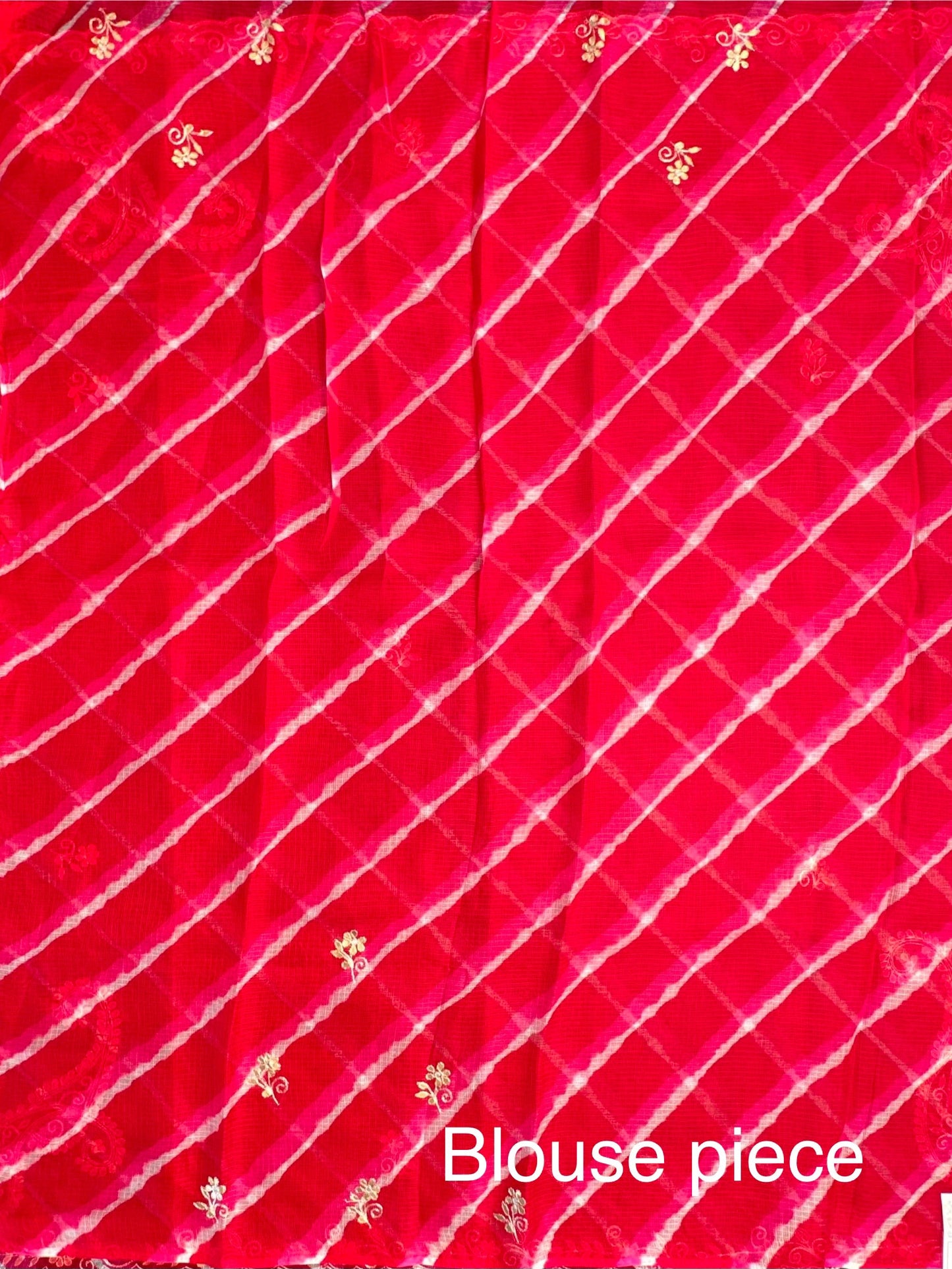 Red-Pink Kyra Leheriya Kota Doria Pure Silk Saree With Gota Patti Work