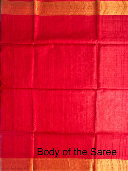 Red-Peach Handloom Tussar Silk Saree