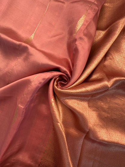 Dusky Pink-Grey-Sage Green Vedika Banarasi Pure Silk Saree