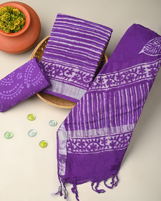 Purple Linen Printed Suit