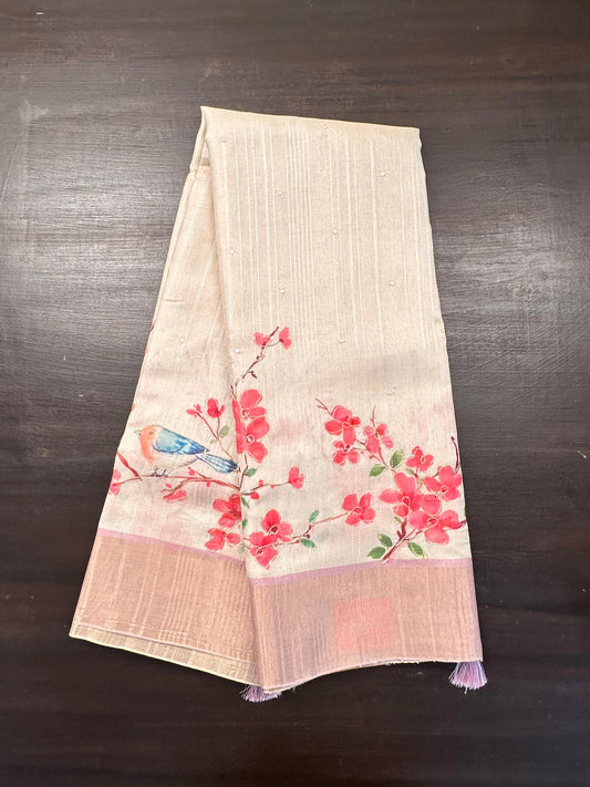 Beige-Mauve Diraa Tissue Saree