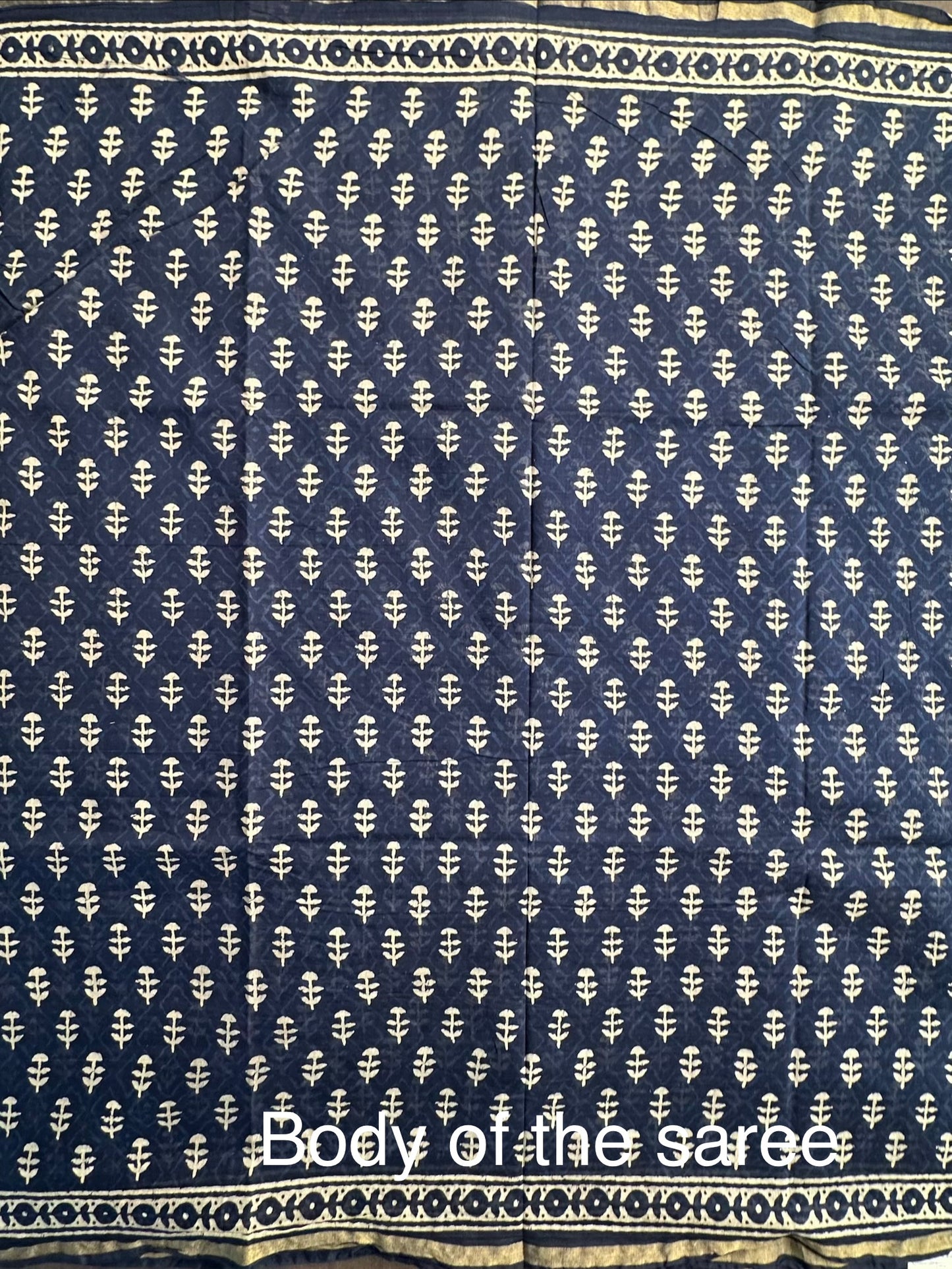 Indigo Blue Printed Cotton Blend Saree