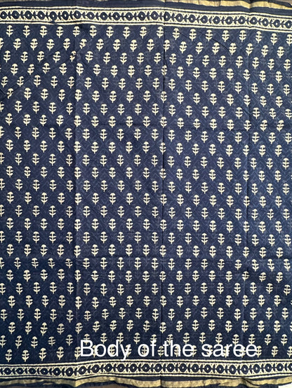 Indigo Blue Printed Cotton Blend Saree
