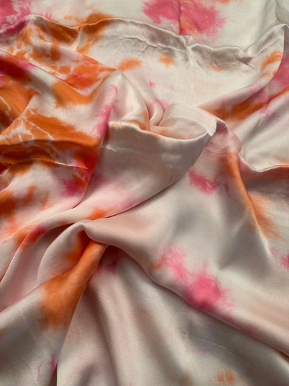 Pink-Orange Tie-Dye Cotton Satin Fabric