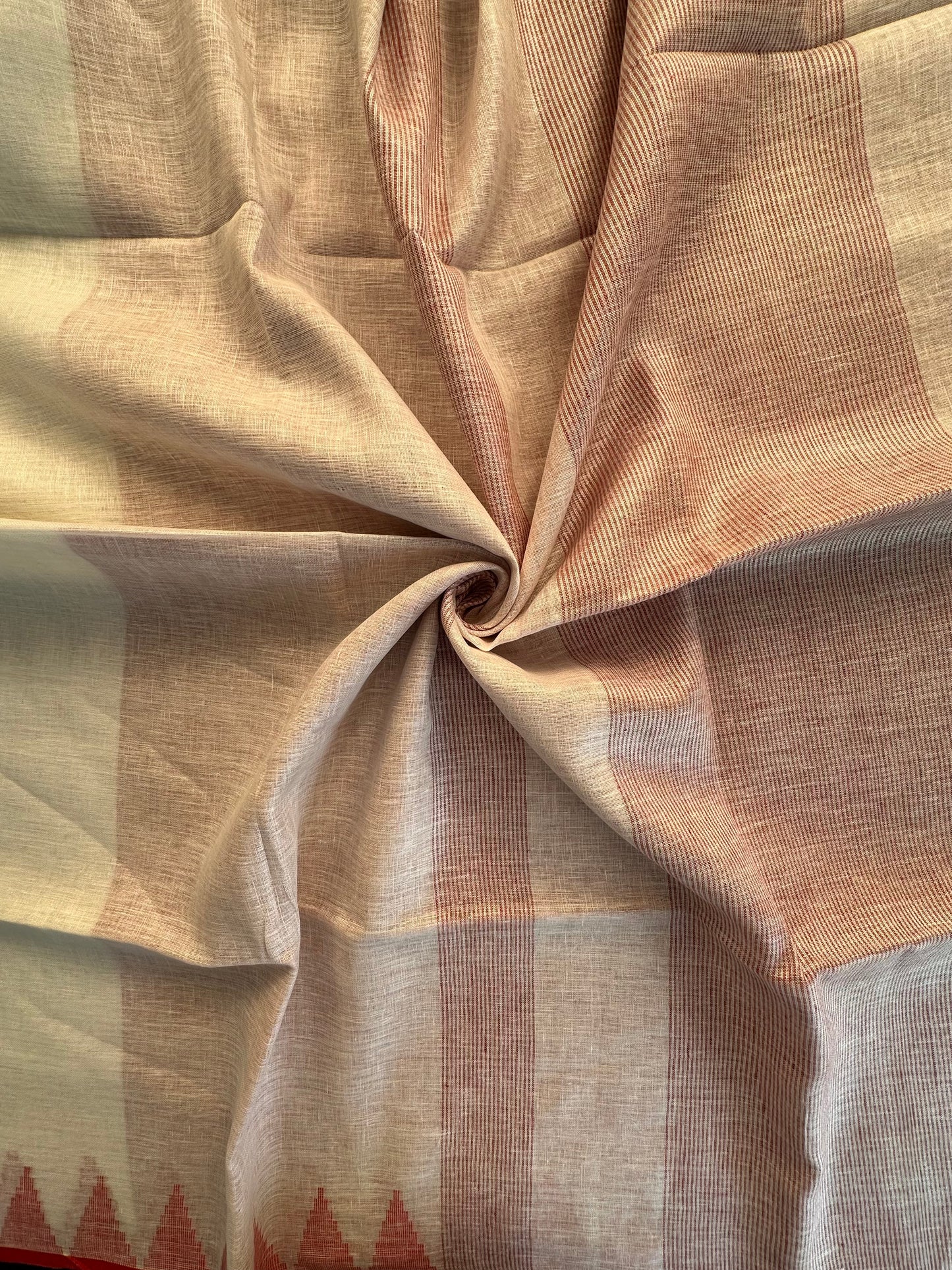 Off White-Red Linen Saree