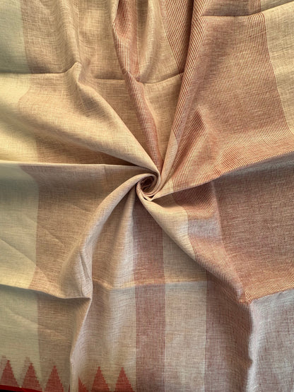 Off White-Red Linen Saree