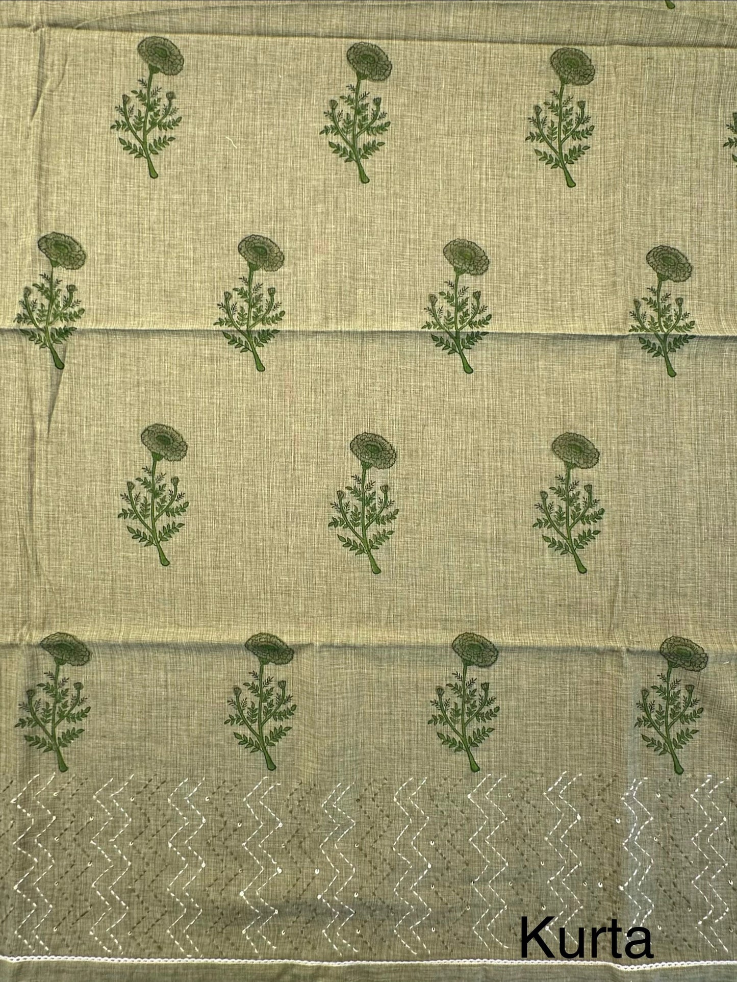 Mehendi Green Jute Cotton 3-piece Unstitched Suit